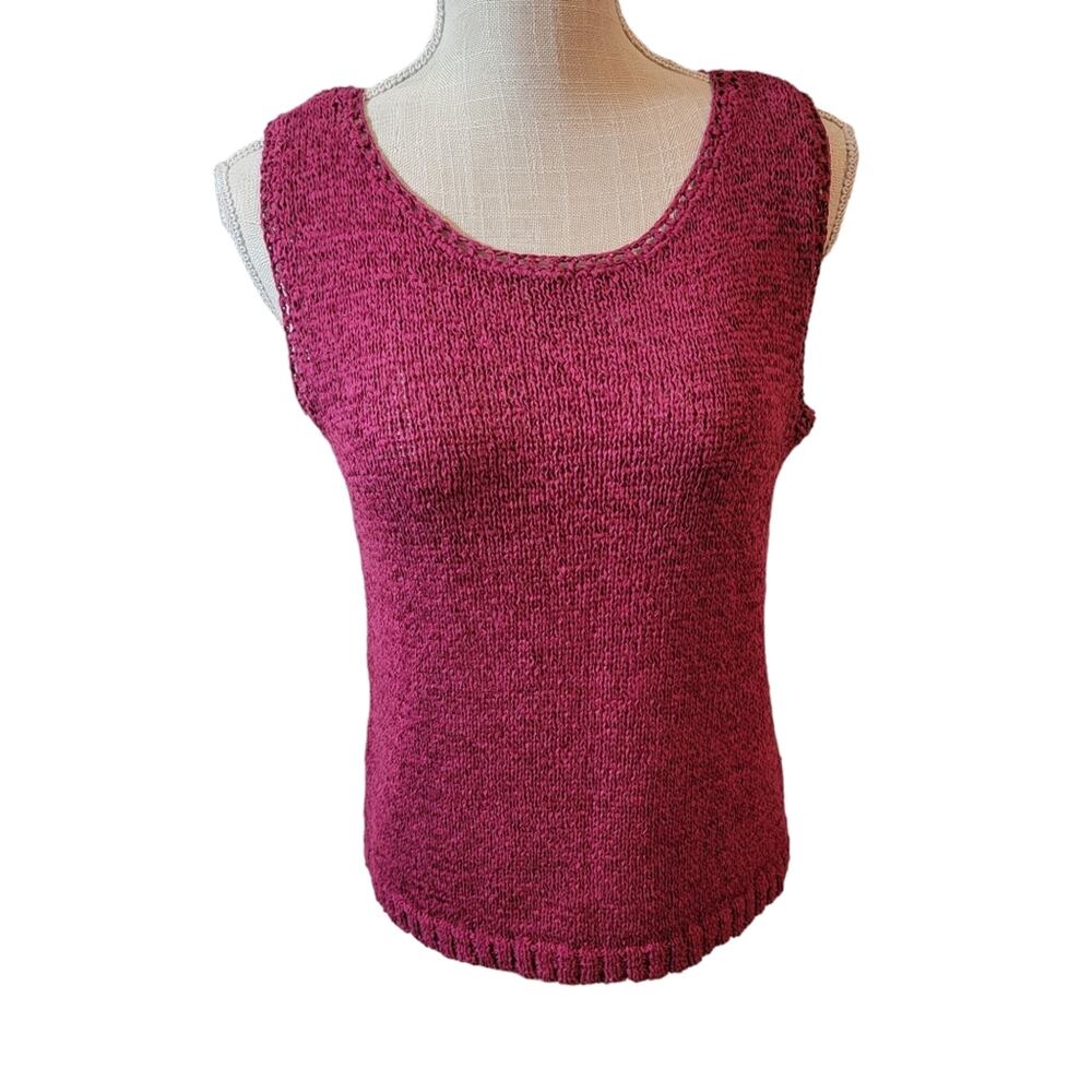 Lemon Grass Sleeveless Knit Sweater Crochet Open Knit Top Pink Berry Medium